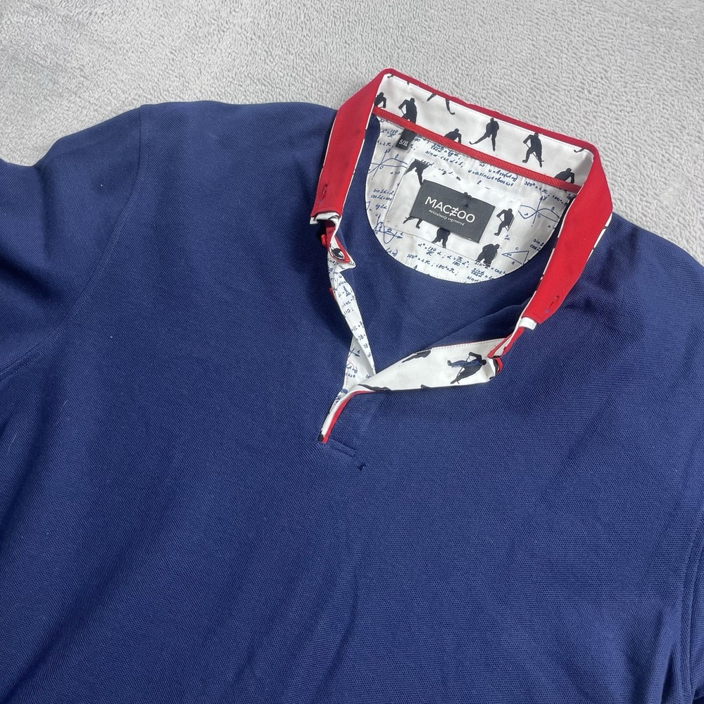 MACEOO Polo Shirt Mens 5/XL Red Blue Trim Casual Preppy Slim Fit EUC